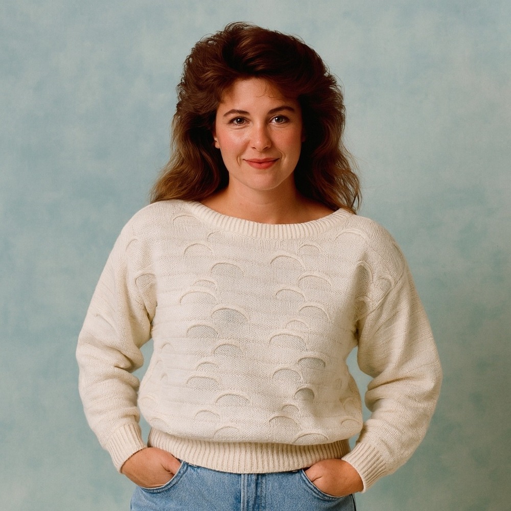 Italian Mob Vintage‎ 80s Textured Acrylic Knit White Sweater Womens Small